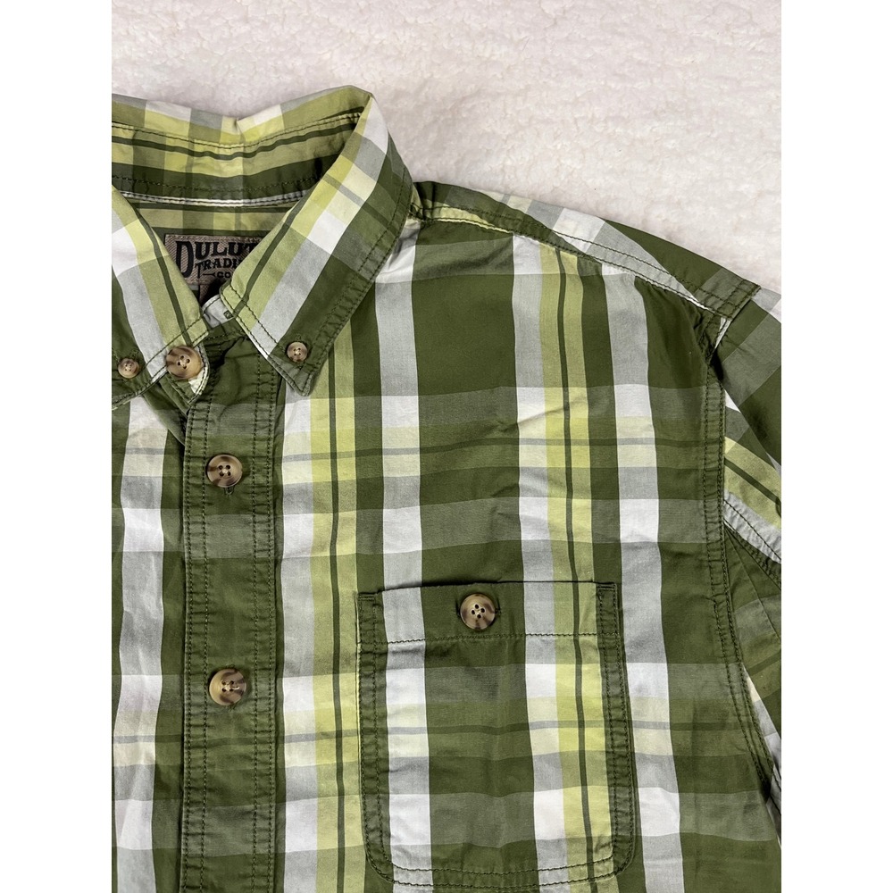 Duluth‎ Trading Co Plaid Short Sleeve Button Up Shirt Men's Medium Green Cotton